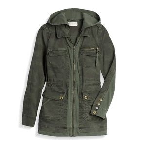 Marrakech jacket- olive green & camo with knit sleeves. Comfy!